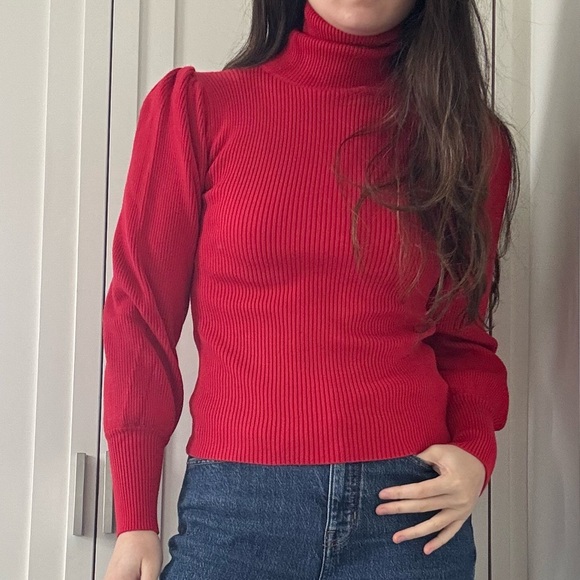 Sweaters - Red Turtleneck puff sleeve Sweater